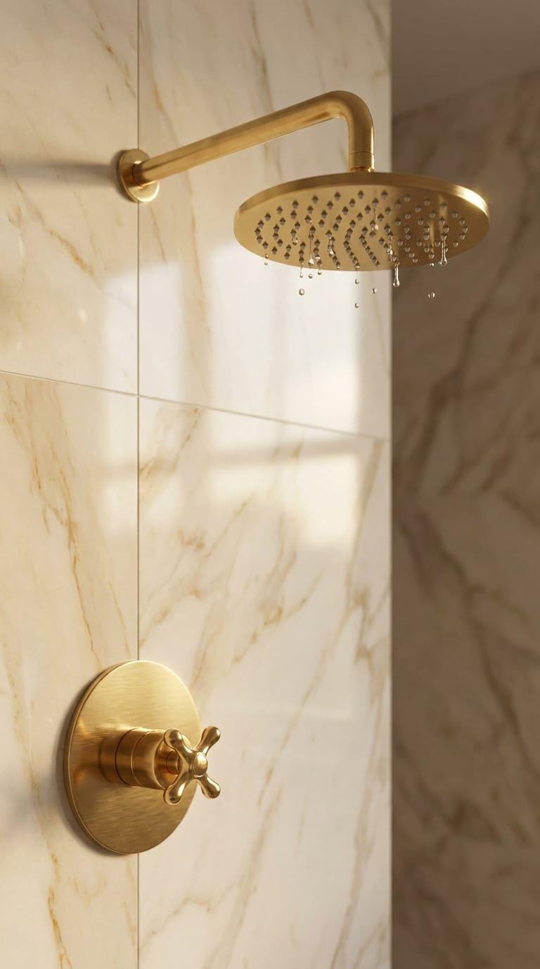 Luxury Brushed Gold Rain Shower System with Cross Handle – alternate angle