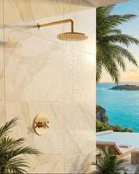 Luxury Brushed Gold Rain Shower System with Cross Handle – Wall Mounted Bathroom Shower Set