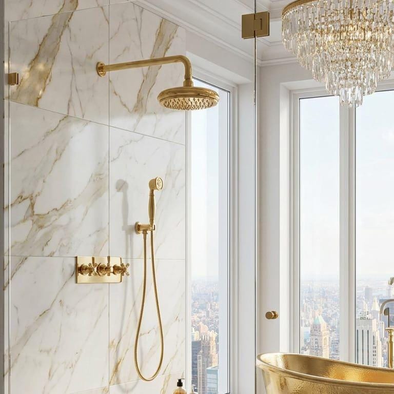 Luxury Brushed Gold Shower System with Handheld Shower – close-up of the finish