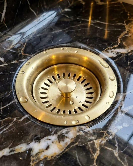 Unlacquered Brass Sink Strainer Drain, Brushed Brass Basket