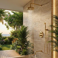Luxury Brass Shower System, Vintage Gold Rain Faucet, Wall Mount Bathroom Fixture