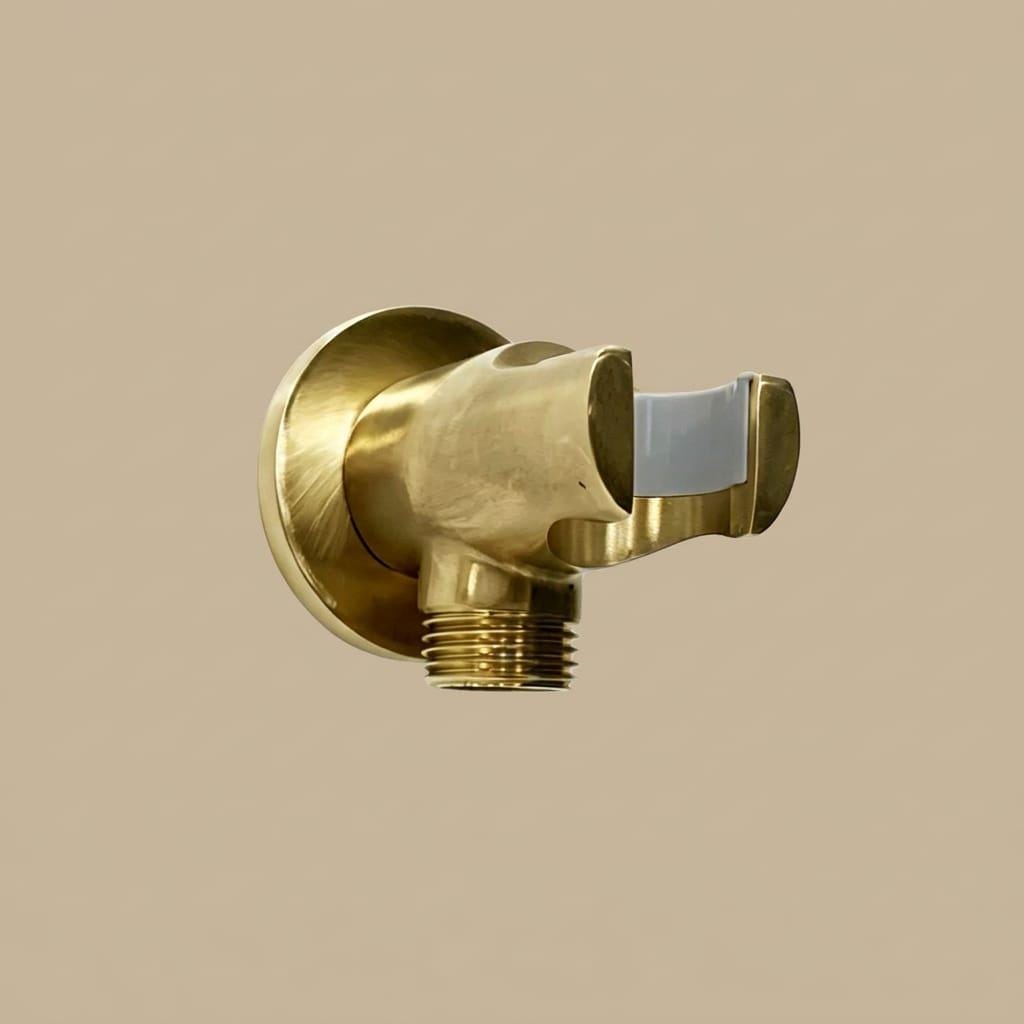 Unlacquered Brass Shower Head Holder – installed view