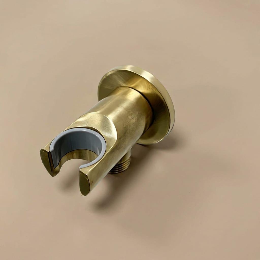 Unlacquered Brass Shower Head Holder – close-up of the finish
