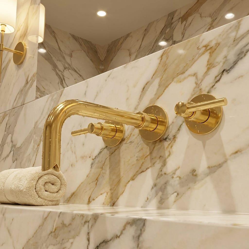 Solid Brass Brushed Gold Faucet Wall Mount – alternate angle
