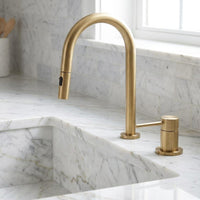Pull Down Brass Kitchen Faucet, Unlacquered Bridge Faucet, Vintage Gold Sink Tap