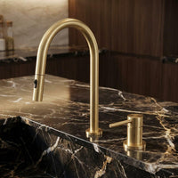 Pull Down Brass Kitchen Faucet, Unlacquered Bridge Faucet, Vintage Gold Sink Tap