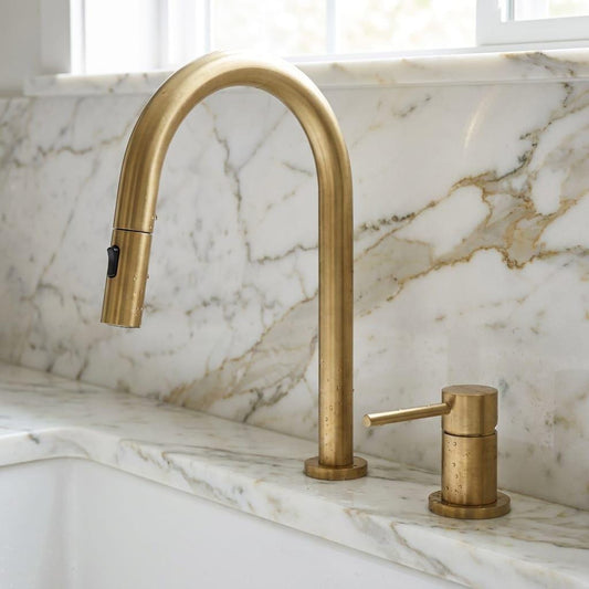 Pull Down Brass Kitchen Faucet, Unlacquered Bridge Faucet
