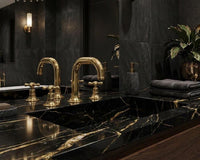 Unlacquered Brass Widespread Bathroom Faucet, Vintage Cross Handle 3-Hole Sink Tap
