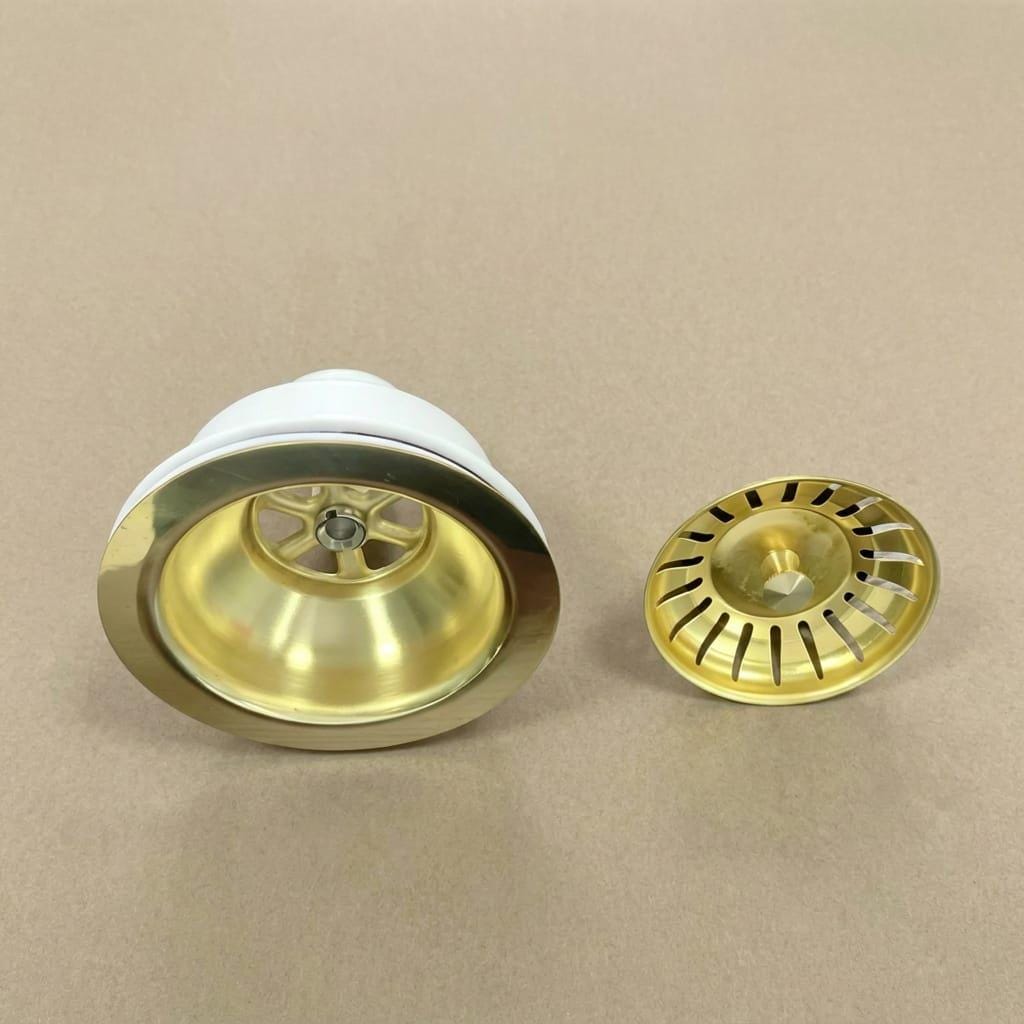 Solid Unlacquered Brass Kitchen Sink Strainer – installed view