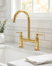 Bridge Kitchen Faucet: Solid Brass High Arc Mixer Tap, Dual Handle Farmhouse Tap