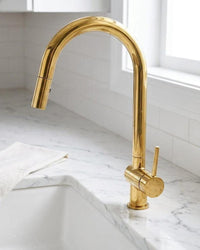 Unlacquered Brass Pull Down Kitchen Faucet, Modern Single Handle Mixer Tap