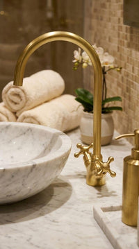 Unlacquered Brass Bridge Kitchen Faucet, Farmhouse  Tap, Gooseneck Faucet