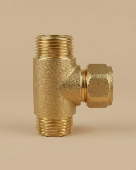 Unlacquered Brass Shower Arm Diverter Tee – detail view