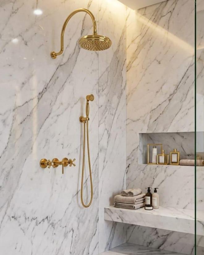 Solid Brass Gold Rainfall Shower System – close-up of the finish