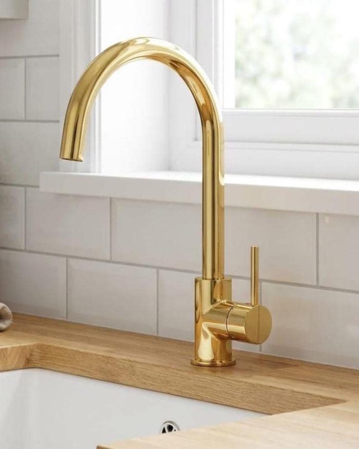 Solid Brass Kitchen Faucet, High Arc Swivel Spout