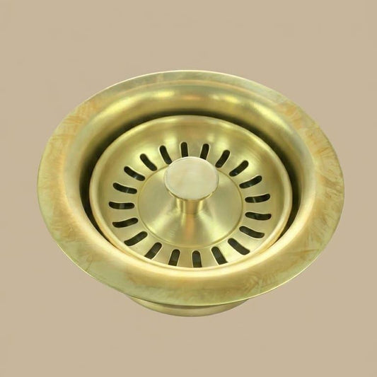 Unlacquered Brass Sink Strainer Drain, Brushed Brass Basket – detail view