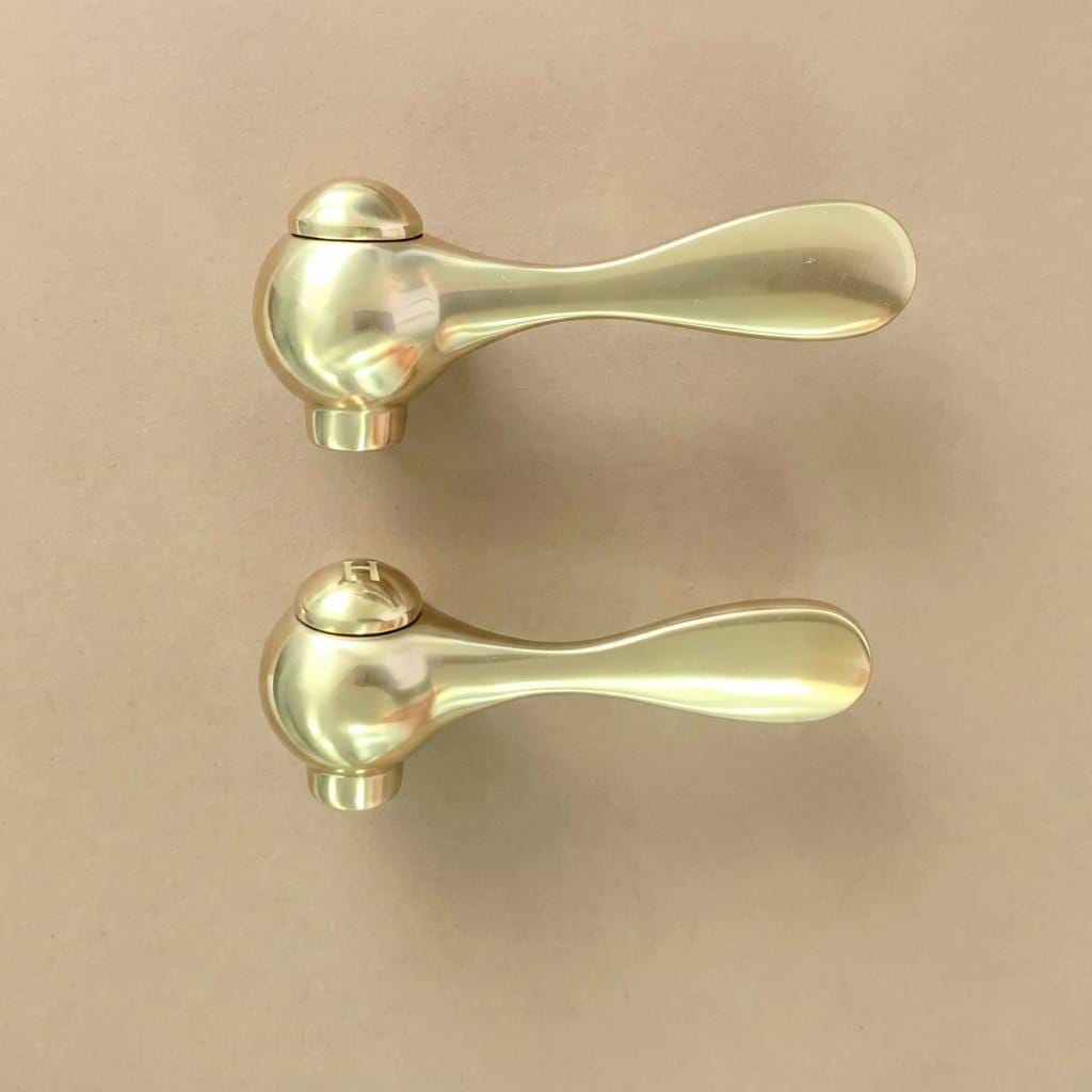 Unlacquered Brass Faucet Handles, Hot Cold Lever Set