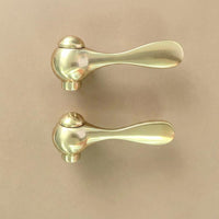 Unlacquered Brass Faucet Handles, Hot Cold Lever Set, Vintage Bathroom Hardware Knobs