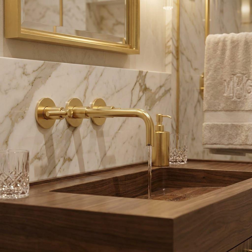 Solid Brass Brushed Gold Faucet Wall Mount – close-up of the finish