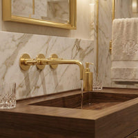 Brushed Gold Faucet Wall Mount – Solid Brass 2 Handle Lever Bathroom Sink Hardware