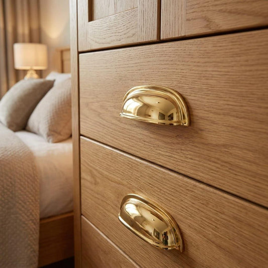 Solid Brass Cabinet Pulls, Polished Gold Drawer Handles