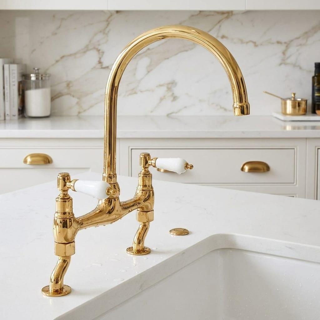 Unlacquered Brass Faucet, Bridge Kitchen Tap