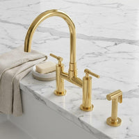 Bridge Kitchen Faucet with Soap Dispenser – Unlacquered Brass High Arc Mixer Tap