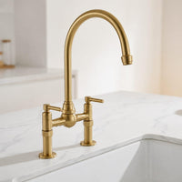 Bridge Kitchen Faucet, Unlacquered Brass Gooseneck Tap, Vintage Farmhouse Mixer
