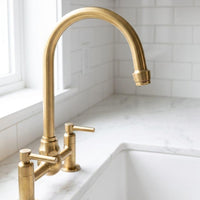 Bridge Kitchen Faucet, Unlacquered Brass Gooseneck Tap, Vintage Farmhouse Mixer