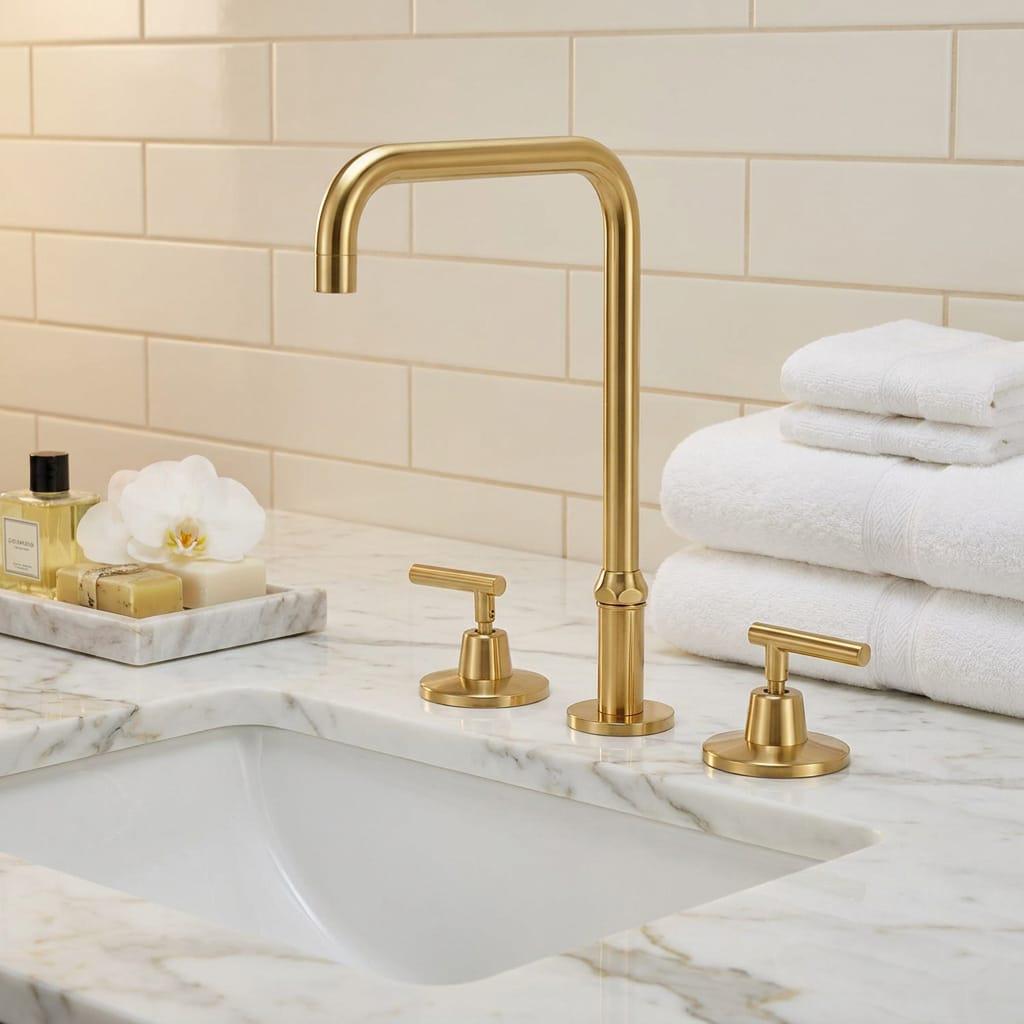 Modern Bathroom Faucet Gold Brass Minimalist Vanity Sink Faucet Luxury Deck Mount