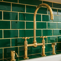 Unlacquered Brass Bridge Kitchen Faucet with Side Sprayer Soap Dispenser Tap