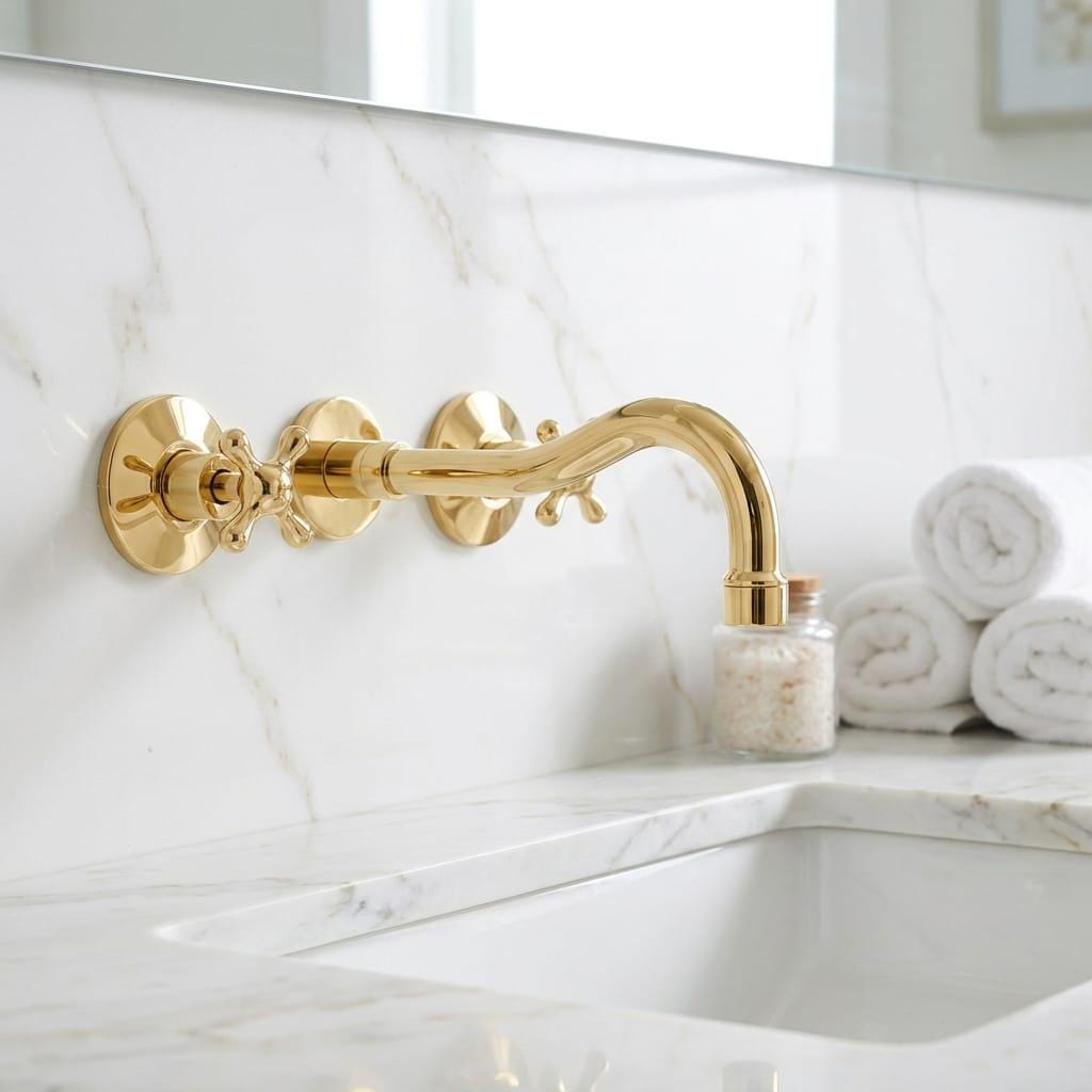 Polished Brass Wall Mount Faucet – close-up of the finish