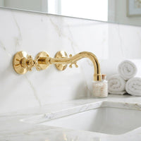 Polished Brass Wall Mount Faucet – Curved Spout Vintage Gold Bathroom Sink Tap