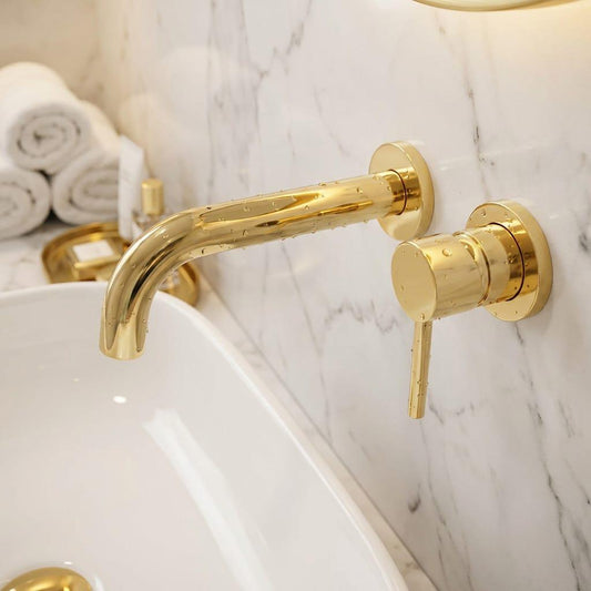 Wall Mount Bathroom Faucet Gold Brass, Sink Mixer Tap – detail view