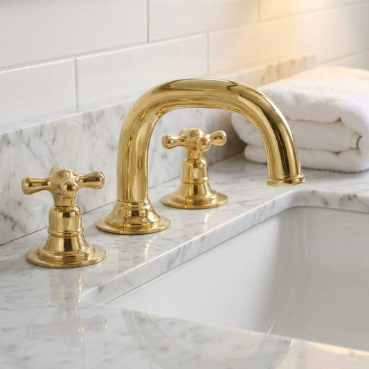 Unlacquered Brass Bathroom Faucet, Cross Handle Sink Tap