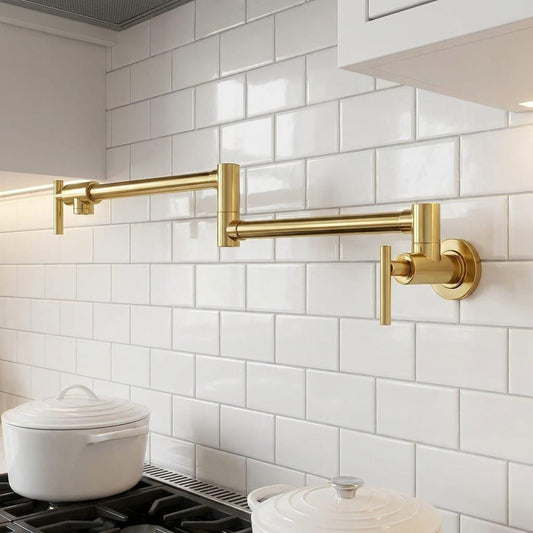 Unlacquered Brass Pot Filler Faucet, Foldable Arm