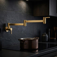 Unlacquered Brass Pot Filler Faucet, Wall Mount Folding Arm Tap