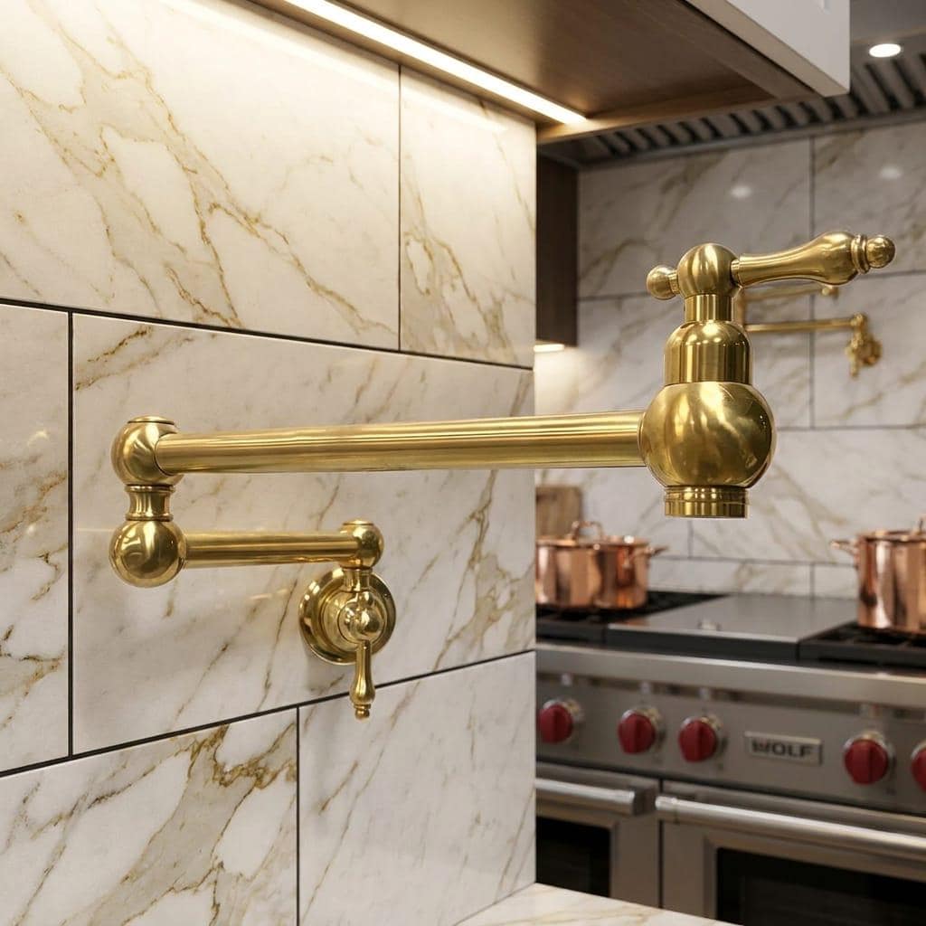 Unlacquered Brass Pot Filler Faucet – close-up of the finish