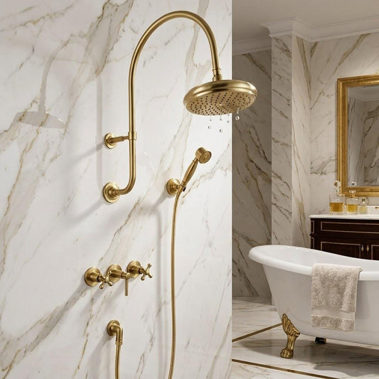 Brass Shower System, Rainfall Set, Vintage Bathroom Hardware