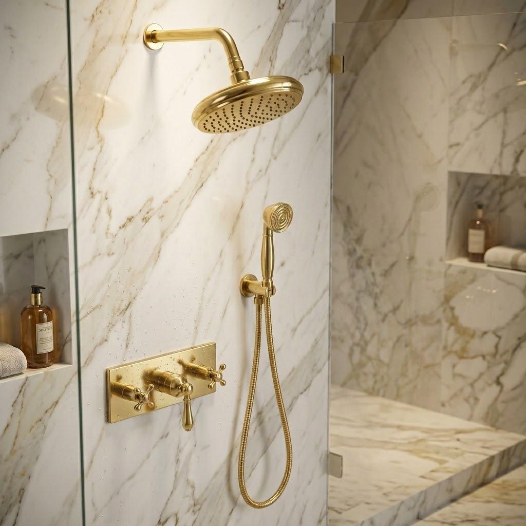 Unlacquered Brass Shower System, Handheld Set