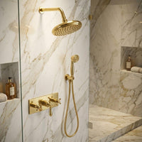 Unlacquered Brass Shower System | Solid Brass Wall Mount Rainfall Fixture, Handheld Set