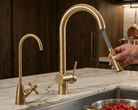 Unlacquered Brass Kitchen Faucet, Pull-Out Sprayer, Vintage Gold Farmhouse Sink Mixer tap