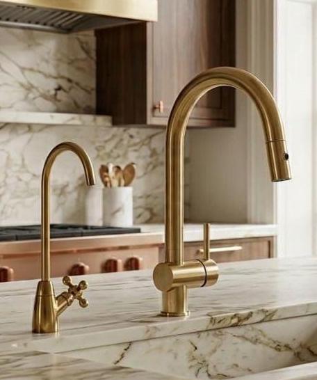 Unlacquered Brass Kitchen Faucet, Pull-Out Sprayer – alternate angle