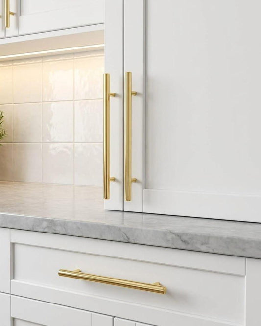 Solid Brass Cabinet Pulls, Modern Gold Drawer Handles – detail view