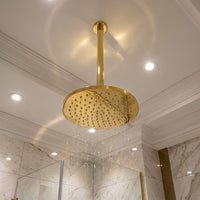 Brushed Brass Ceiling Mount Rain Shower Head | Solid Brass Modern Bathroom Fixture