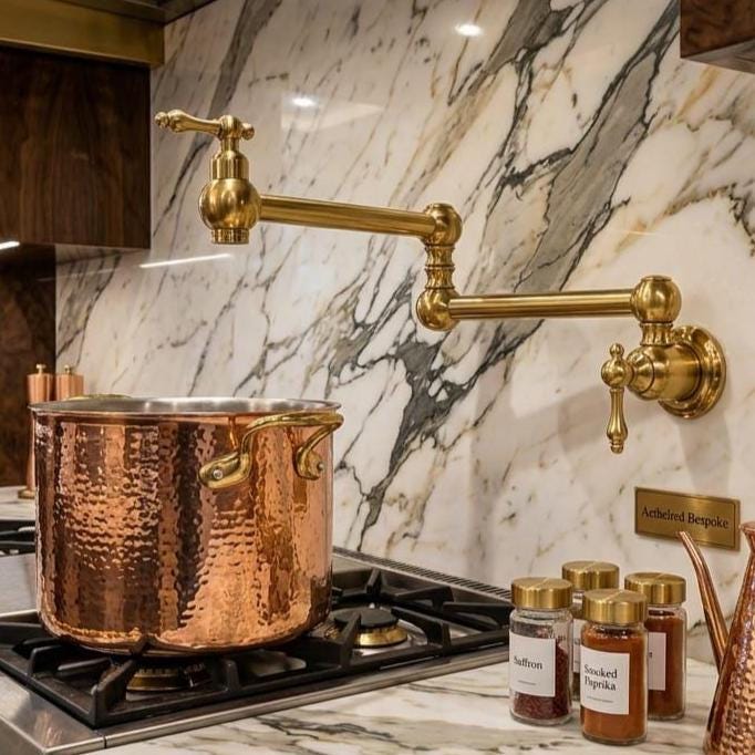 Unlacquered Brass Pot Filler Faucet – installed view