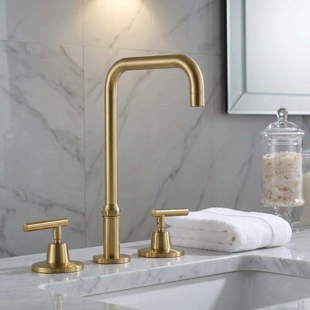 Modern Bathroom Faucet Gold Brass Minimalist Vanity Sink Faucet Luxury Deck Mount – close-up of the finish