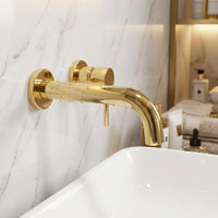 Wall Mount Bathroom Faucet Gold Brass, Sink Mixer Tap, Modern Vanity Fixture
