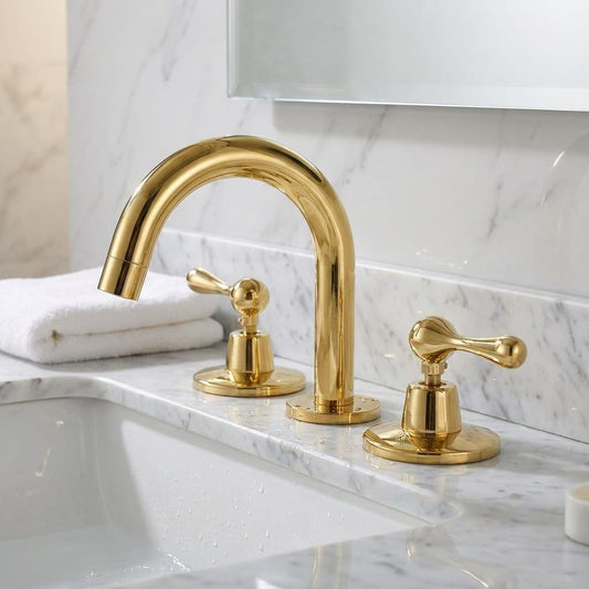 Unlacquered Brass Bathroom Faucet, Widespread Vanity Fixture