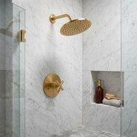 Brushed Gold Shower System | Wall Mounted Rainfall Shower Head, Single Handle Faucet